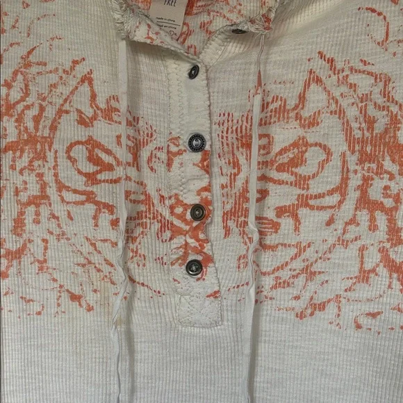 We The Free Cream and Orange Graphic Blouse - Picture 2 of 4
